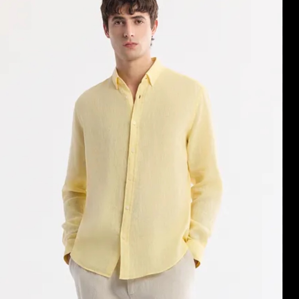 Men's AVVA Project Sari Linen Yellow Button‎ Down Shirt
